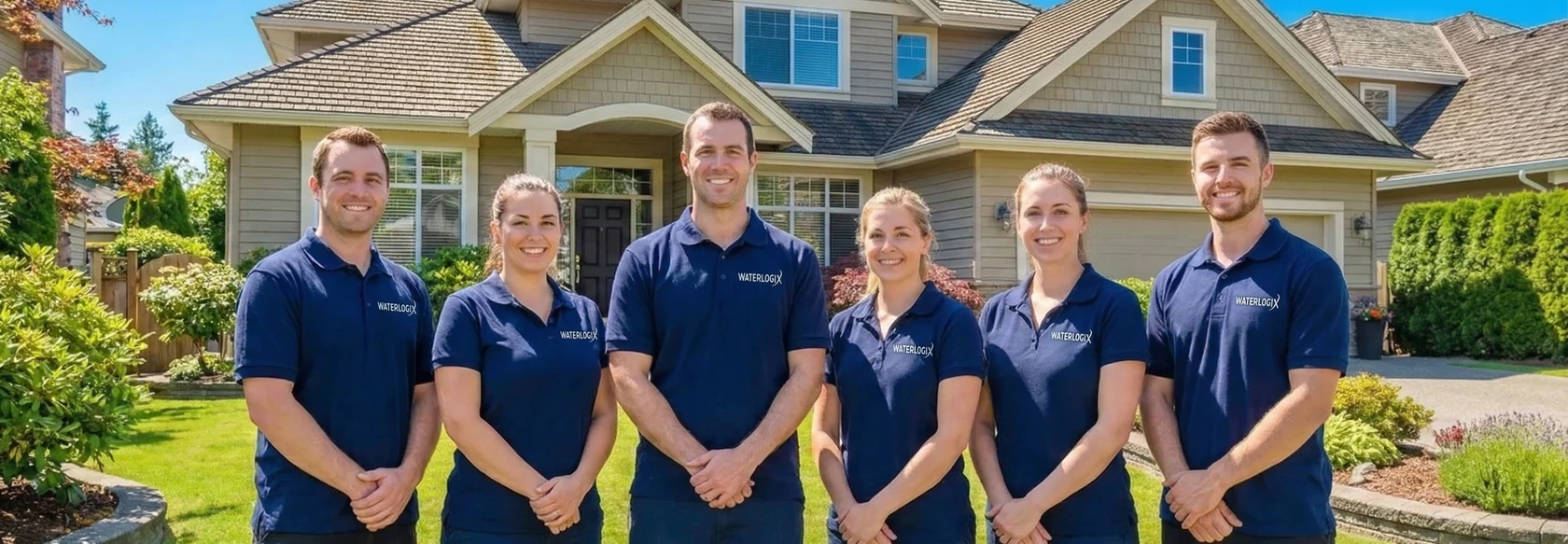 The Waterlogix team standing in front of a home