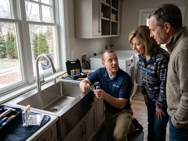 Local technician explaining in-home water test results to homeowners