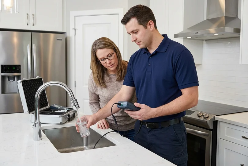 Technician performing digital water quality test